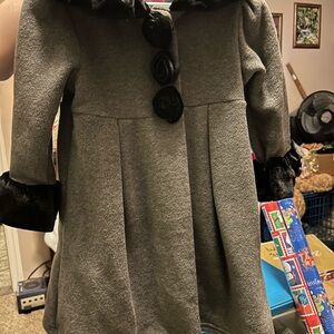 Gray Fancy Pea Coat with Black Accents.